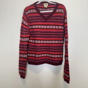 Vintage St Johns Bay Womens Fair Isle Pullover‎ Sweater Pink Size Med Lamswool